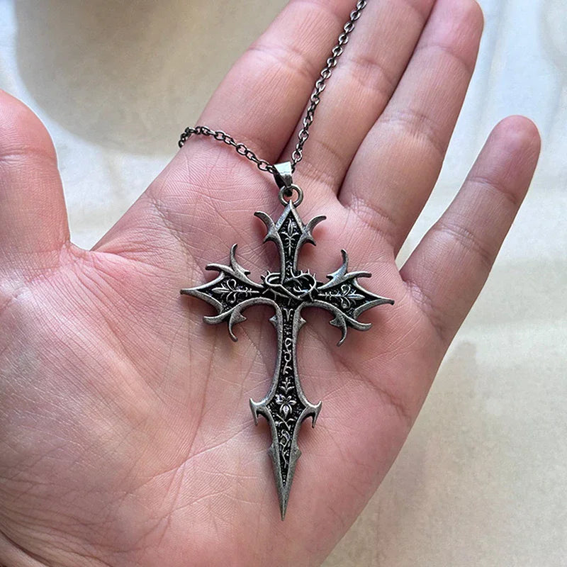 Cross Necklace Vintage Gothic Silver Religious Crucifix Cross Pendant Necklace Jewelry Christmas Gifts For Women Men