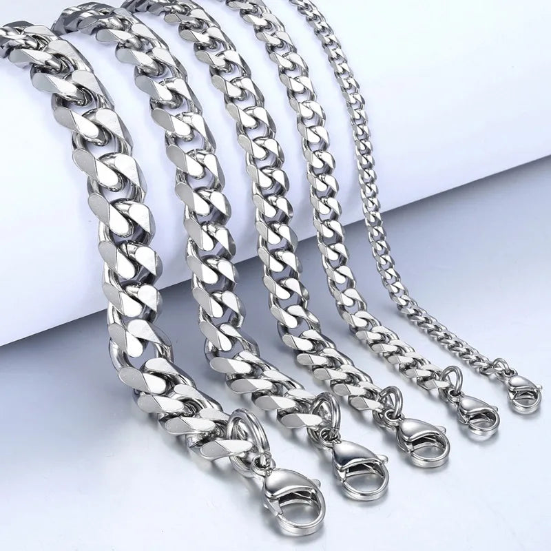 Titanium Steel Basic Curb Chain Bracelet for Men Stainless Steel Cuban Link Chain Wristband Classic Simple Heavy Male