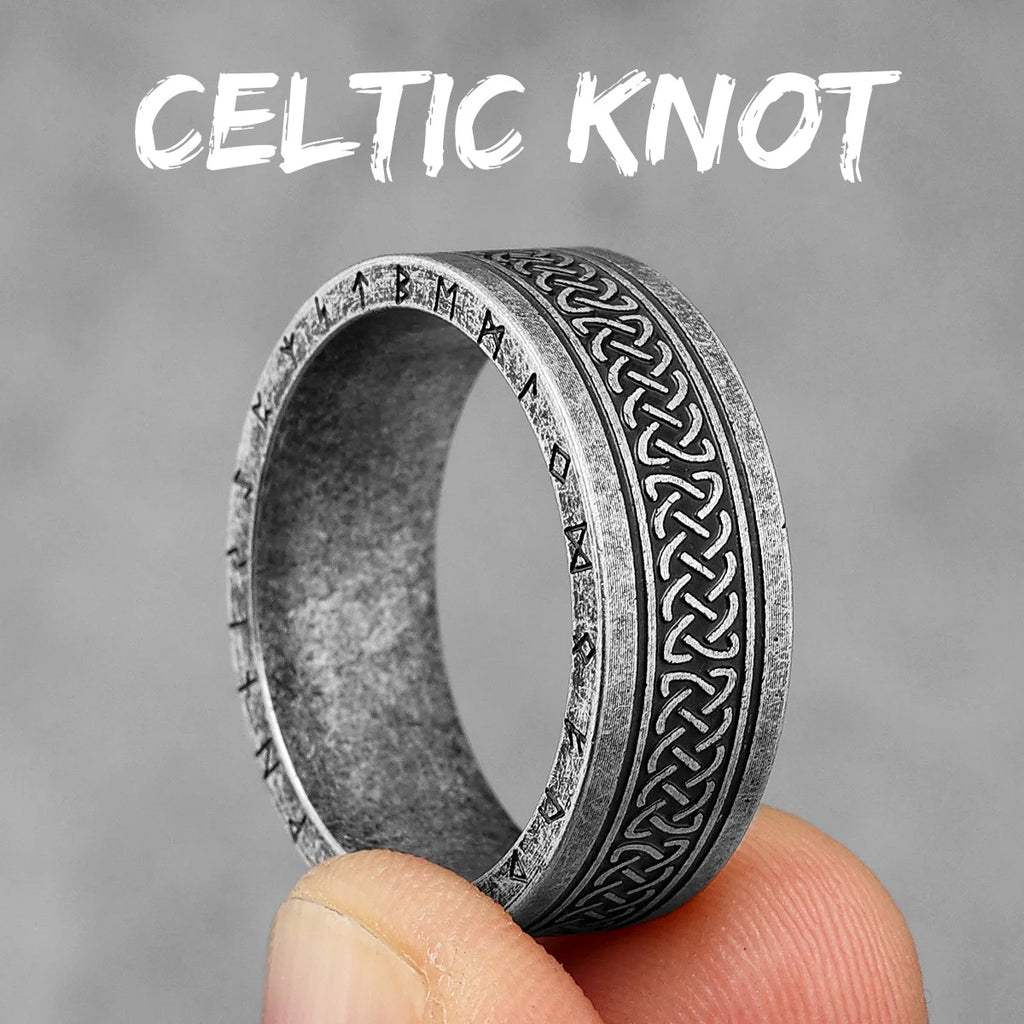 Vintage Nordic Viking Runes Celtic Knot Series Stainless Steel Womens Mens Rings Punk Biker Jewelry Creativity Gift