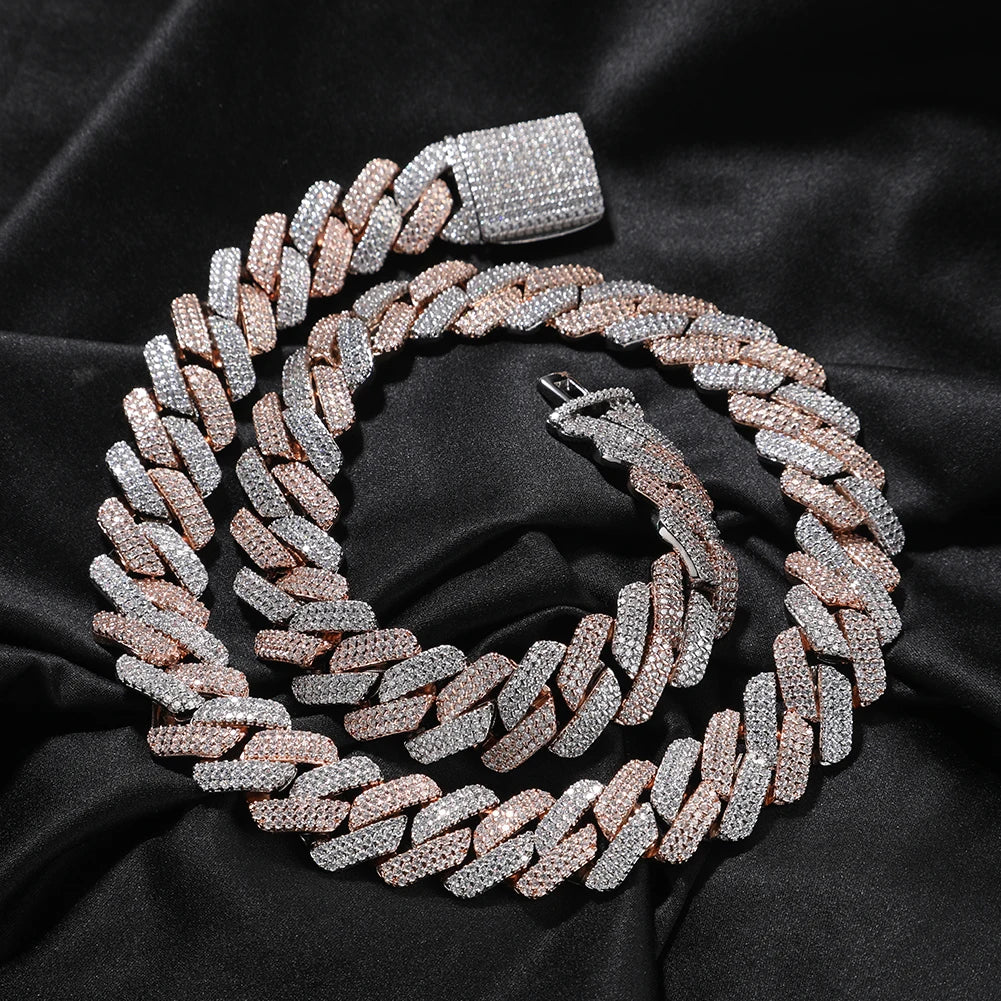 UWIN 20mm Miami Prong Cuban Chain Necklace 3 Rows Micro Pave Iced Out Round Cubic Zirconia Link Fashion Hip Hop Jewelry for Gift