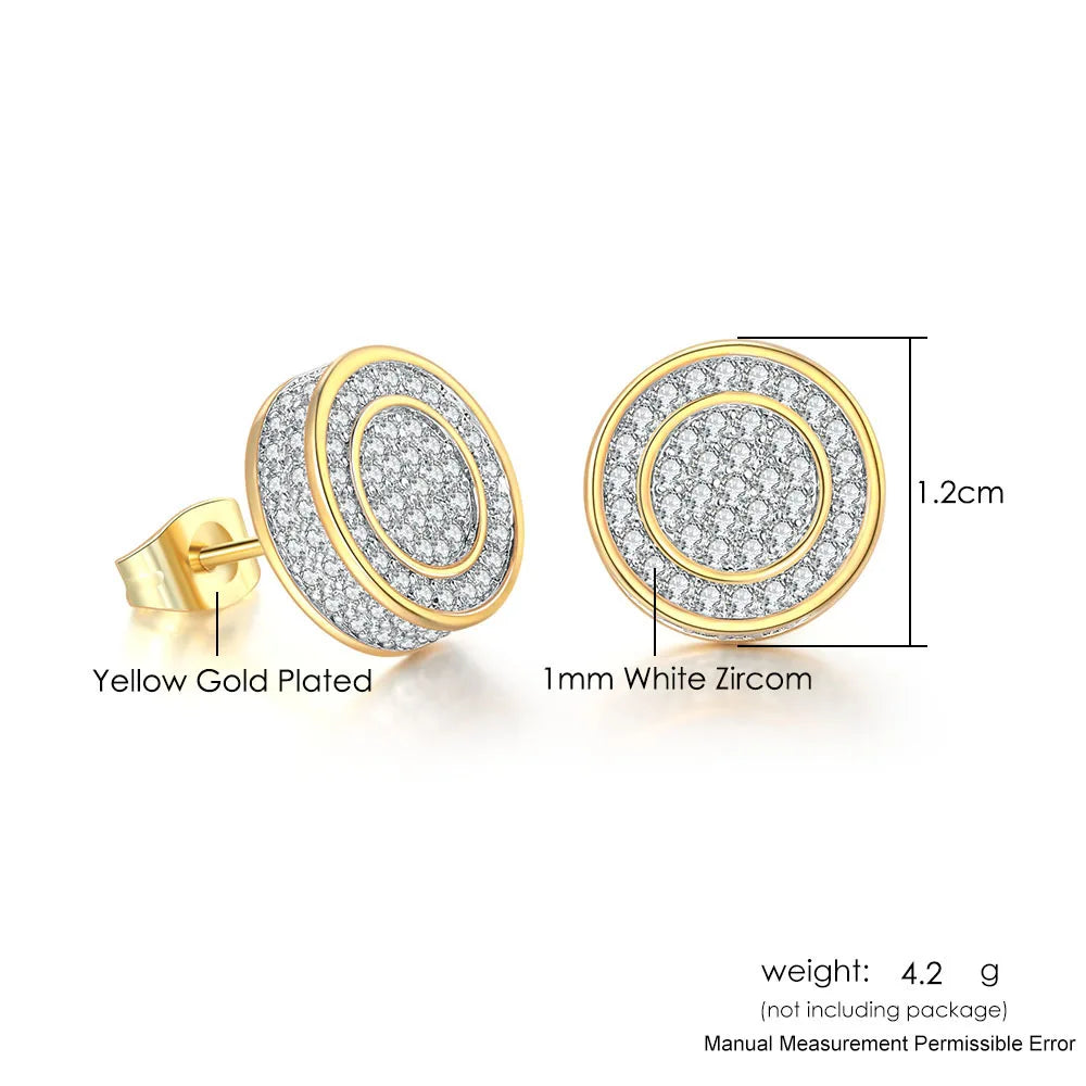 Iced Out Round Stud Earrings — Gold