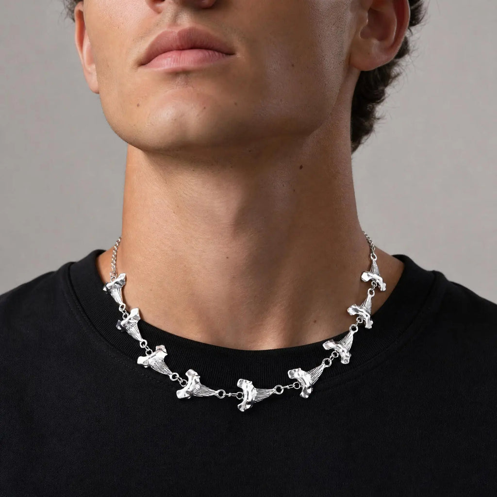 Vnox Shark Tooth Necklaces for Men, Silver Color Alloy Adjustable Chain Irregular Pendant Necklace Street Casual Daily Jewelry
