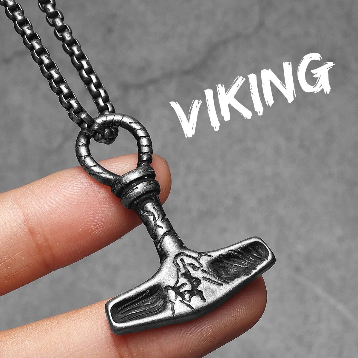 Thor's Hammer Stainless Steel Pendant Necklace