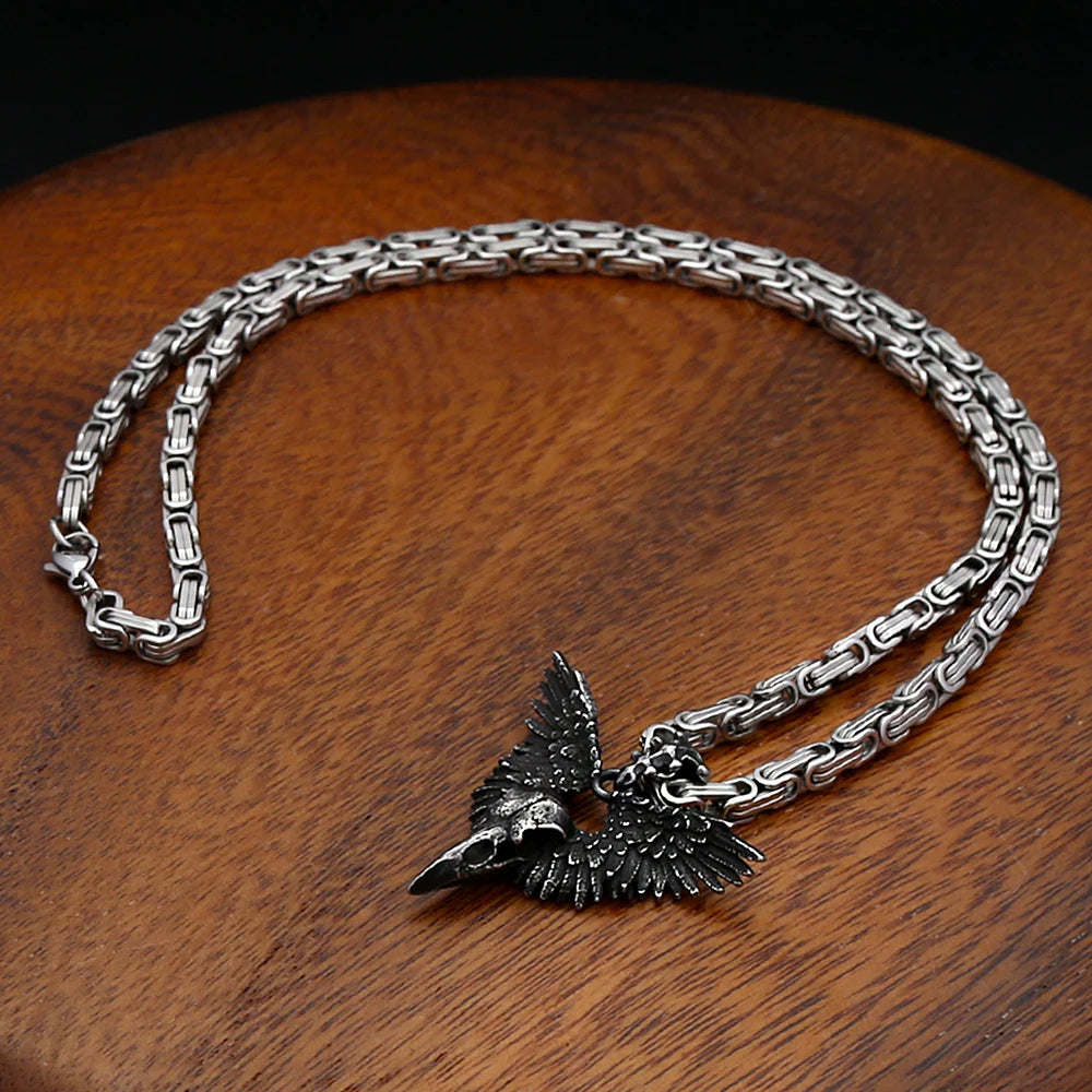 Gothic Crow Skull Stainless Steel Pendant Necklace