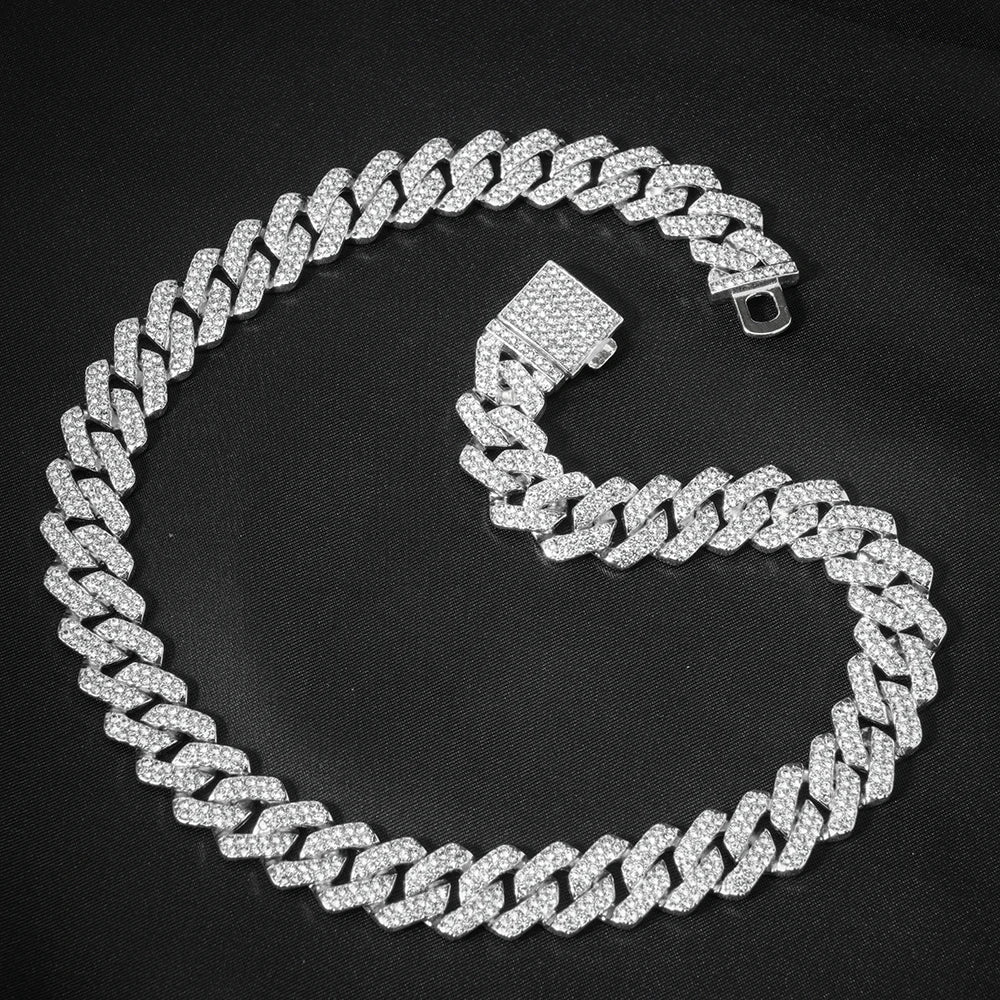 13MM AAA Rhinestone Iced Out Miami Cuban Link Chain Necklace For Men Women Chains Hip Hop Silver Color Jewelry On The
