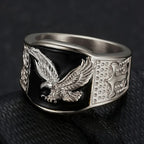 Soaring Eagle Enamel Ring — Wide Band, Gold & Silver Color