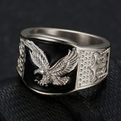 Soaring Eagle Enamel Ring — Wide Band, Gold & Silver Color
