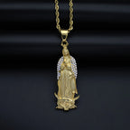 Religious Virgin Mary Pendant Amulet Necklace Stainless Steel Christian Jewelry rhinestone Prayer For Women Collar