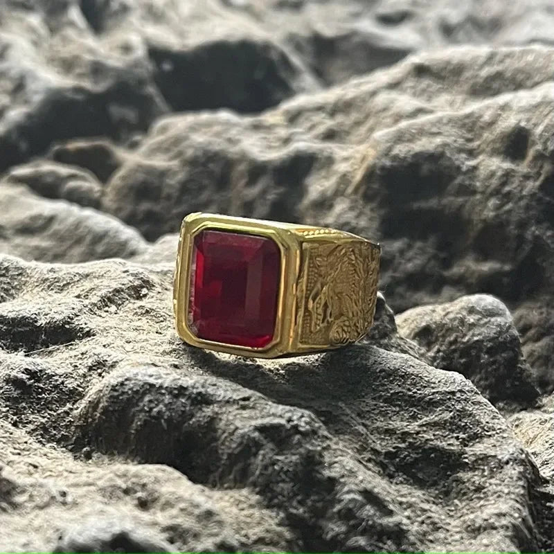 Viking Black Stone Vintage 316L Stainless Steel Ring Snake Pattern Gold Color Unisex Punk Gift For Men Classic Jewelry