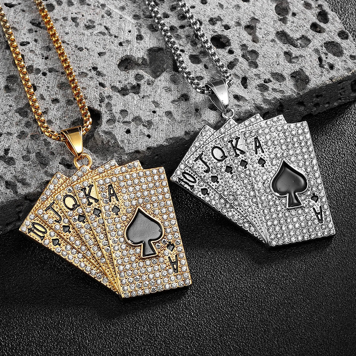 Royal Flush Poker Card Pendant Necklace — Stainless Steel