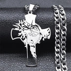 Hip Hop Punk Crown of Thorns Jesus Cross Necklace for Men Stainless Steel Gold Plated Crucifix Pendant Necklaces