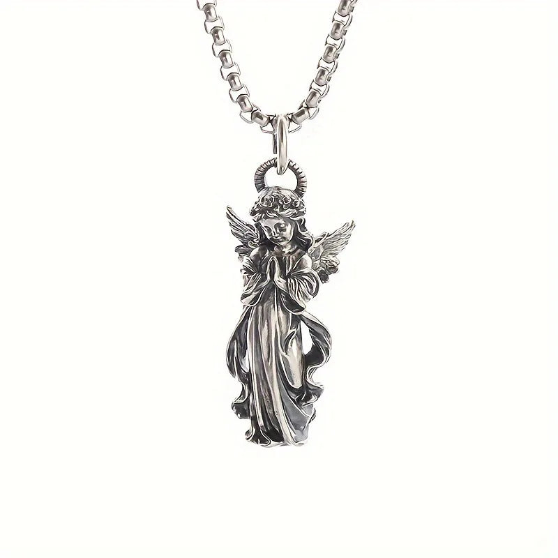 Guardian Angel Amulet Necklace, Vintage Winged Pendant Choker for Protection, Gothic Unisex Jewelry, Meaningful Gift