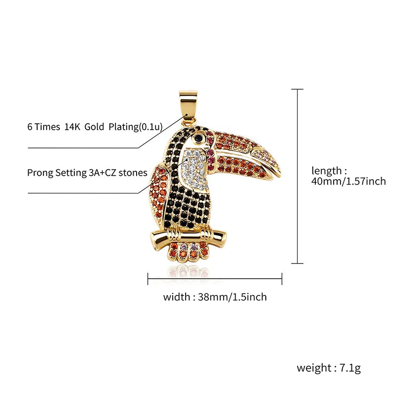 Iced Out Bird Pendant Necklace Colorful CZ