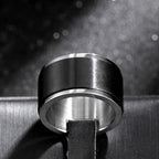 Black Silver Spinner Ring Stainless Steel Anti-Stress