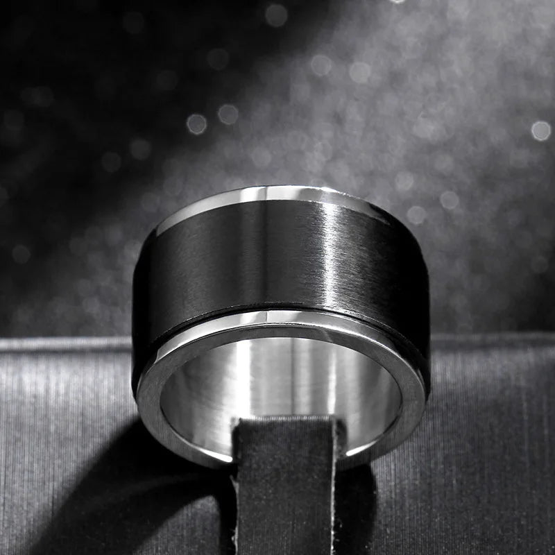 Black Silver Spinner Ring Stainless Steel Anti-Stress
