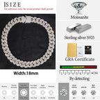 925 Silver Cuban Chain Necklace Moissanite VVS 18MM