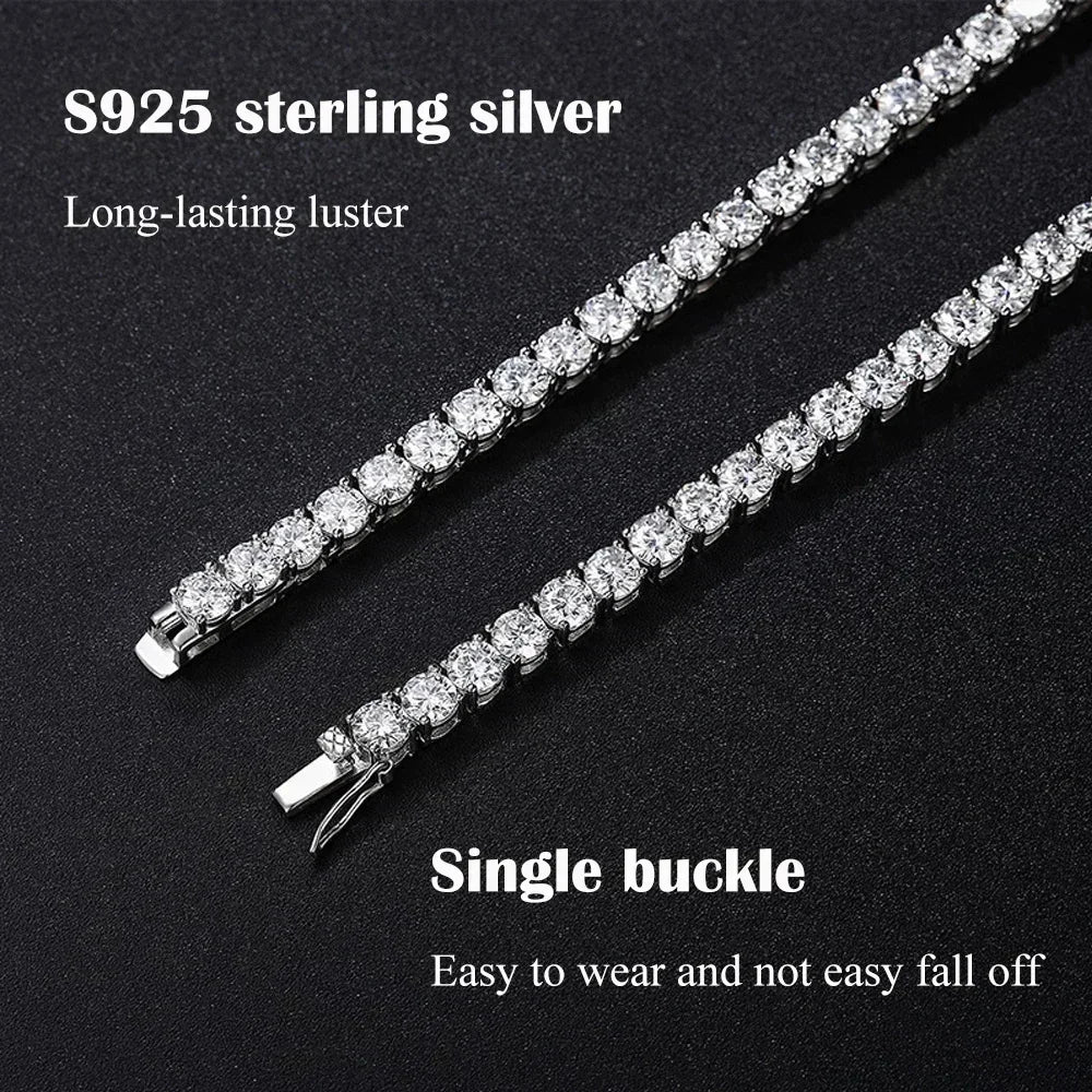 FEOBUR 3/4/5mm Real Moissanite Tennis Necklace for Women Men S925 Silver Certified Full Diamond Neck Chains Trendy