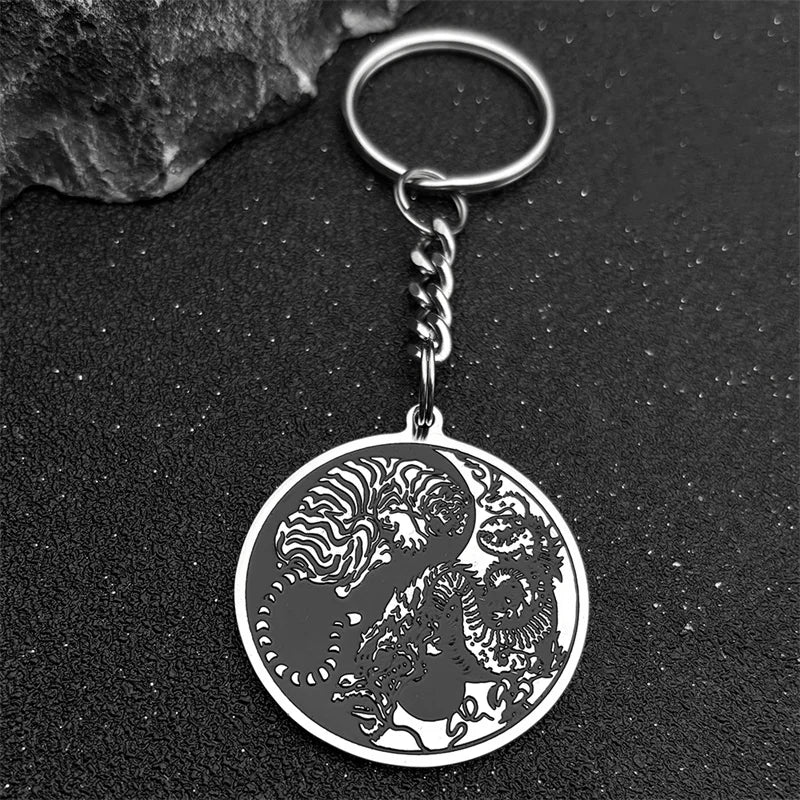 Dragon Tiger Silver Pendant Round Yin Yang Tai