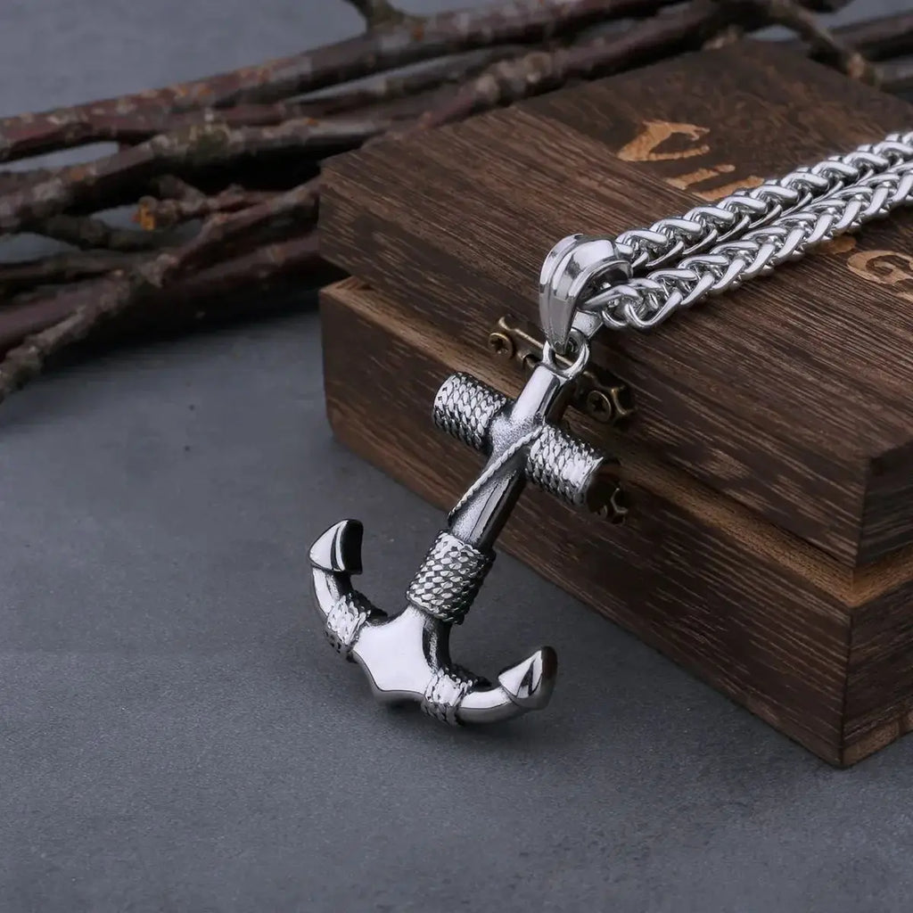 Stainless Steel Viking Pirate Anchor Pendant Necklace Mens Silver Color Punk Hip Hop Biker Neck Collar Jewelry Creative