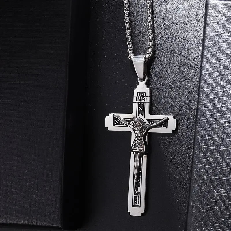 Saint St. Benedict Jesus Cross Pendant Necklace Men and Women Religious Christian Catholic Amulet Stainless Steel Jewelry