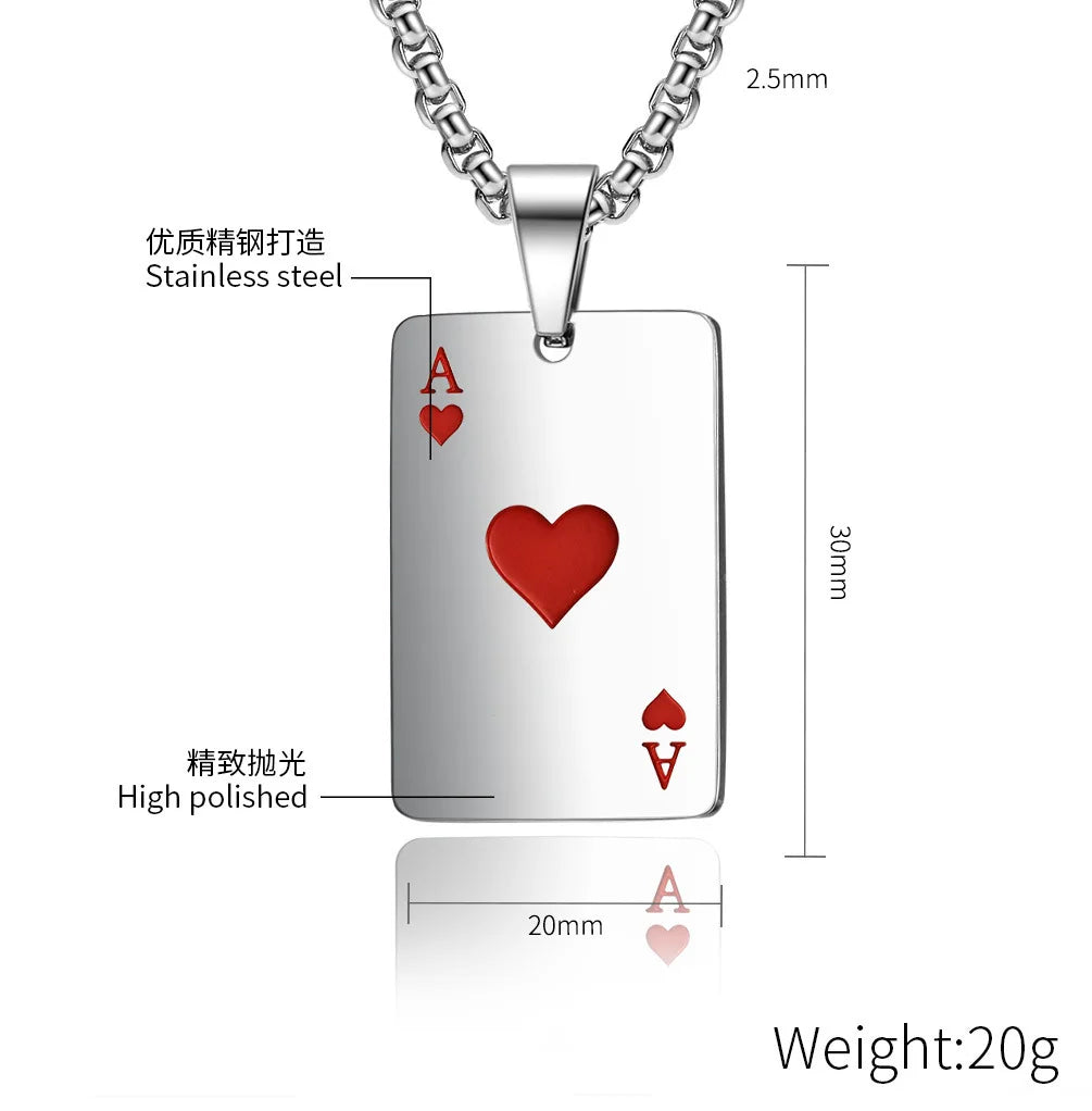 Poker Ace Steel Pendant 60CM Necklace