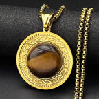 Celtic Knot Tiger Eye Pendant Necklace — Gold-Tone