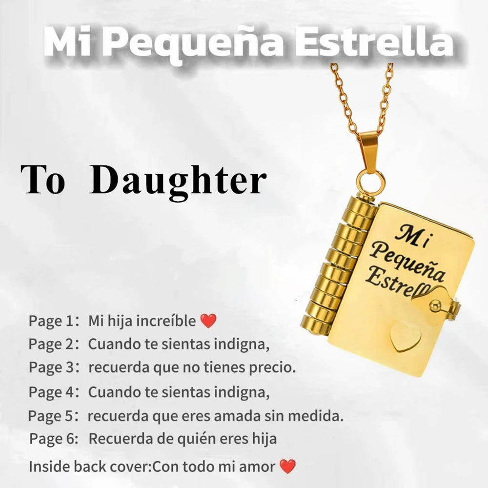 Spanish Granddaughter Book Necklace Engraved Information Heart Locket Pendant Gifts From Grandma Jewelry