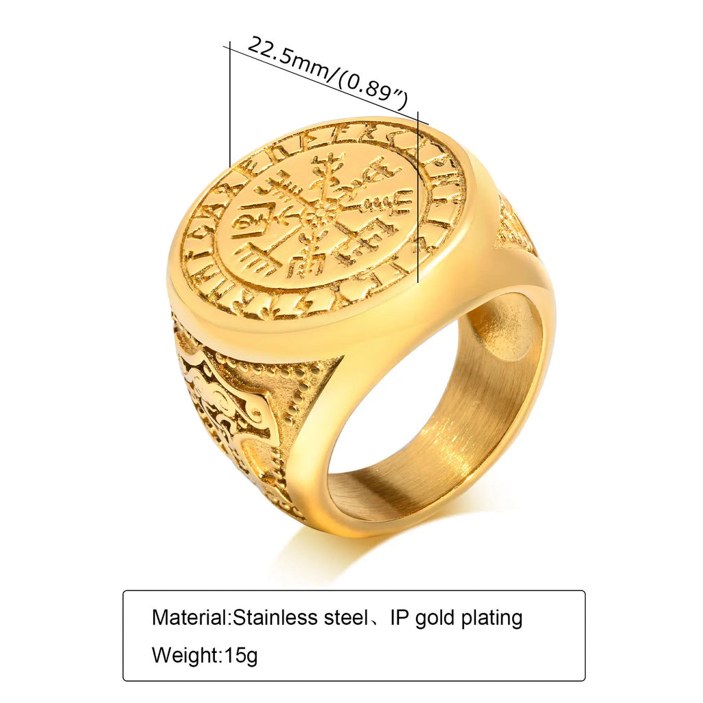 Gold Red Stone Signet Ring — Stainless Steel