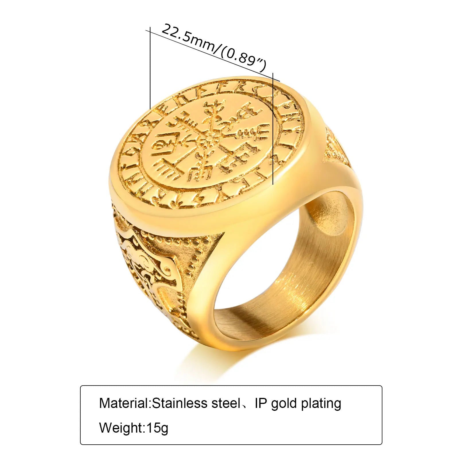 Gold Red Stone Signet Ring — Stainless Steel