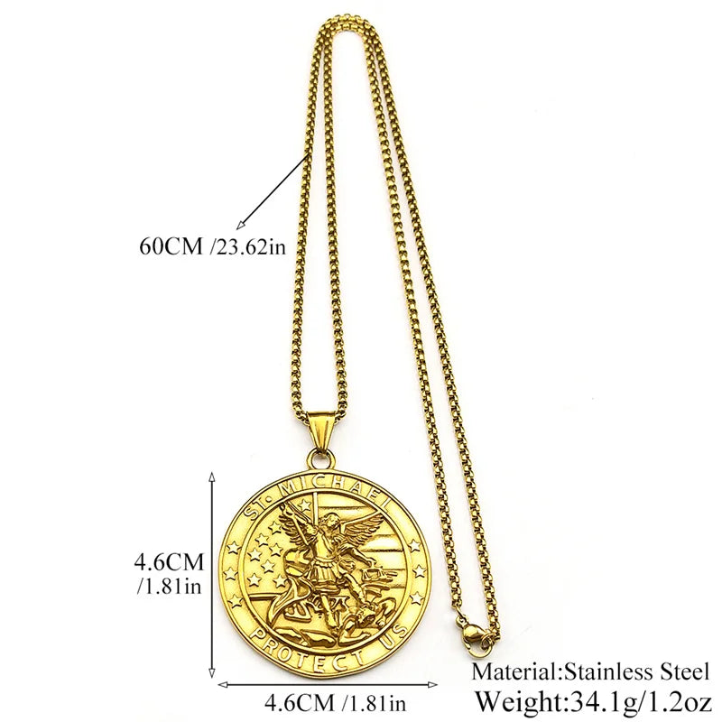 Archangel Michael Stainless Steel Pendant Necklace