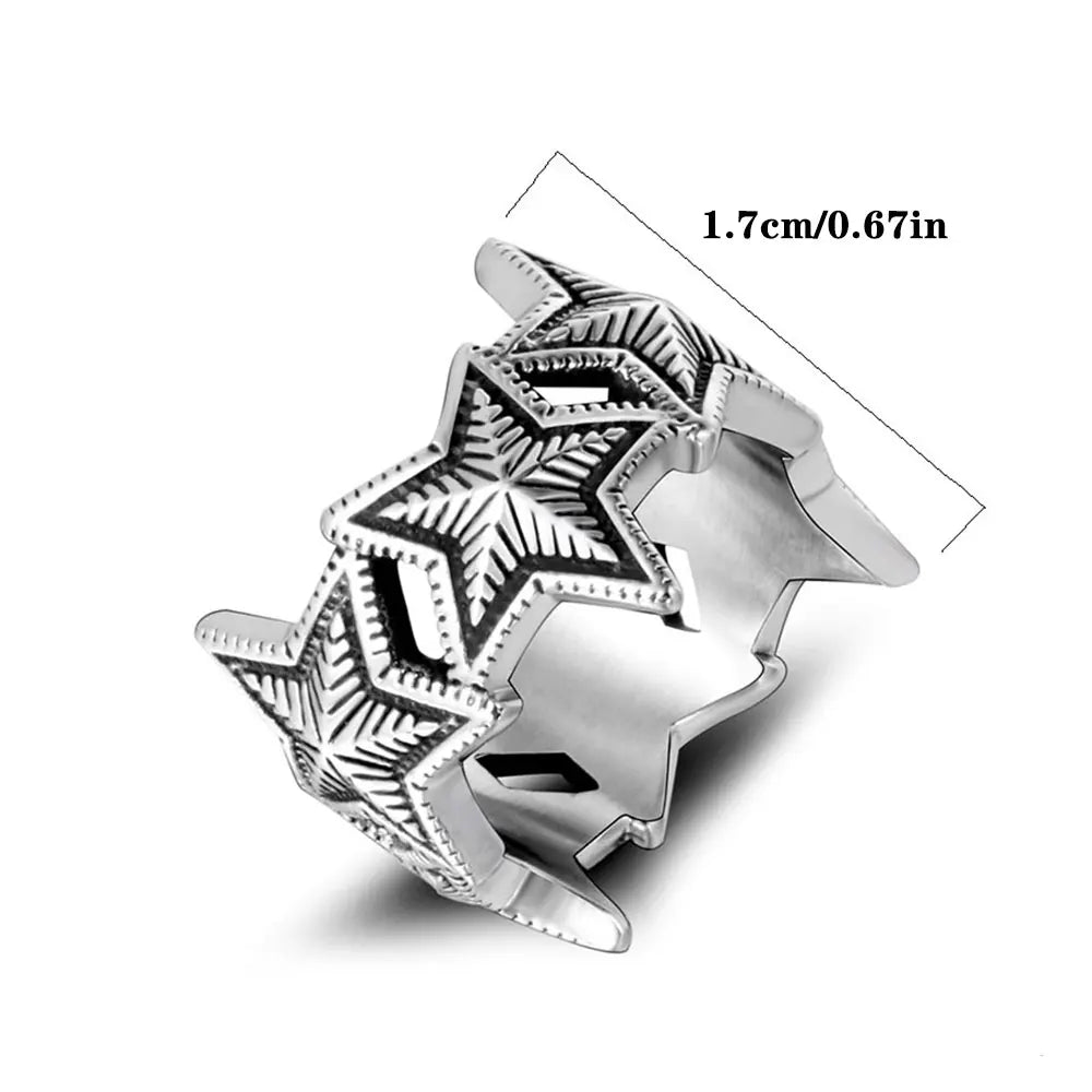 Five-Pointed Star Band Ring — Stainless Steel