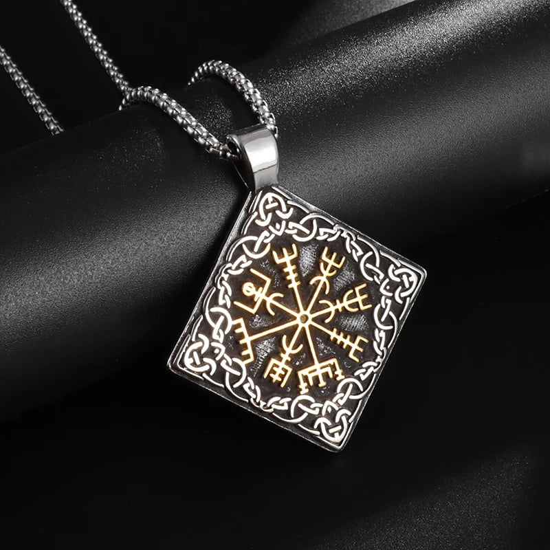 Vegvisir Nordic Rune Compass Pendant Necklace — Zinc Alloy