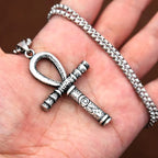 Antique Textured Egyptian Ankh Cross Pendant Necklace Stainless Steel Eye Of Horus Faith Amulet For Male Matching Trendy Jewelry