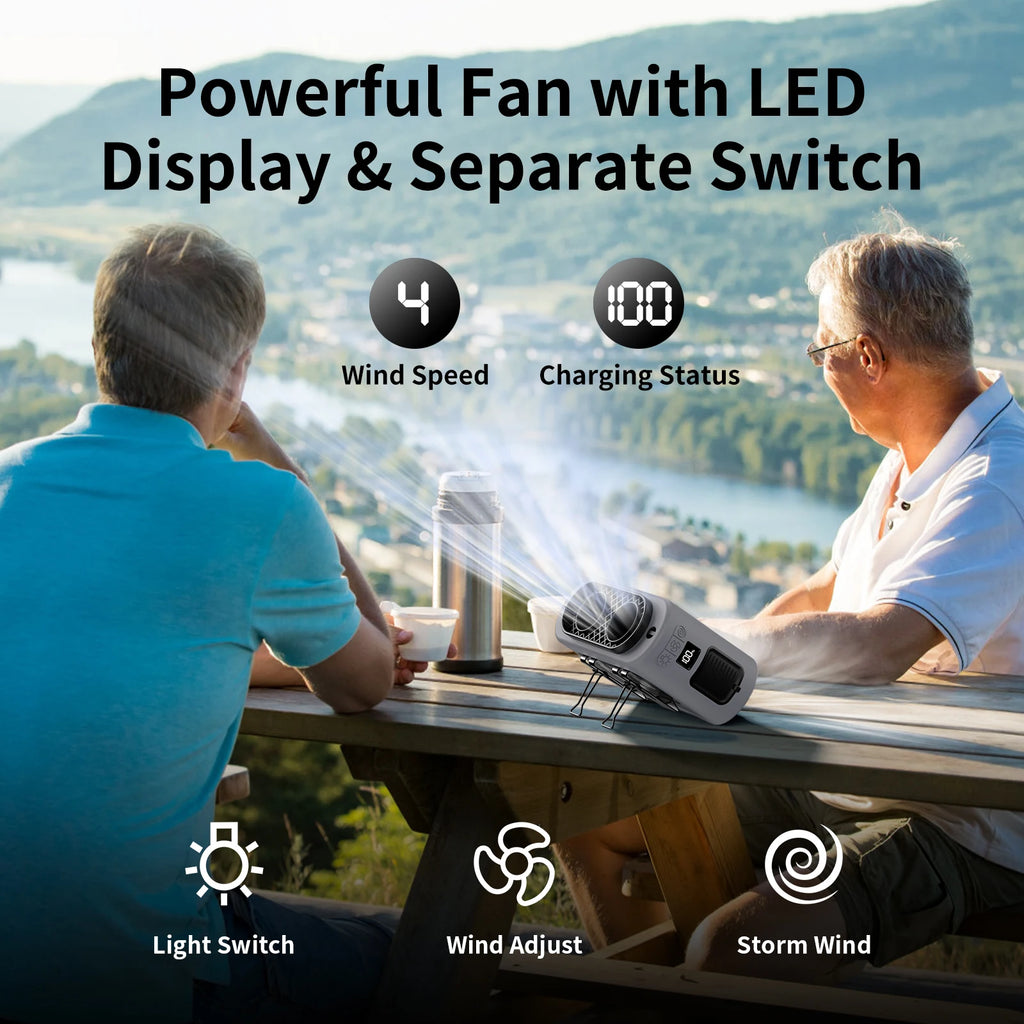 Socoolfan 14500mAh Outdoor Fan Portable Waist Hanging Neck Strong Dual Air Vents Fans for Travel Sports Courier Outdoor