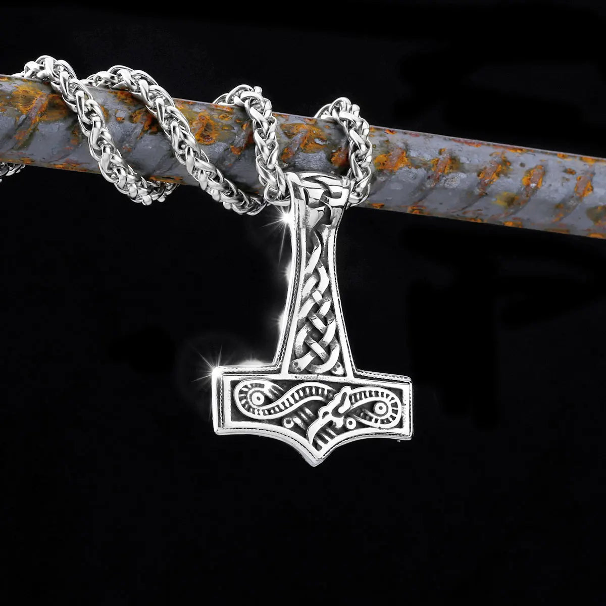 Norse Vikings Thor's Hammer Mjolnir Rune Amulet Necklace Stainless Steel Chain Vegvisir Anchor Pendant Male Jewelry