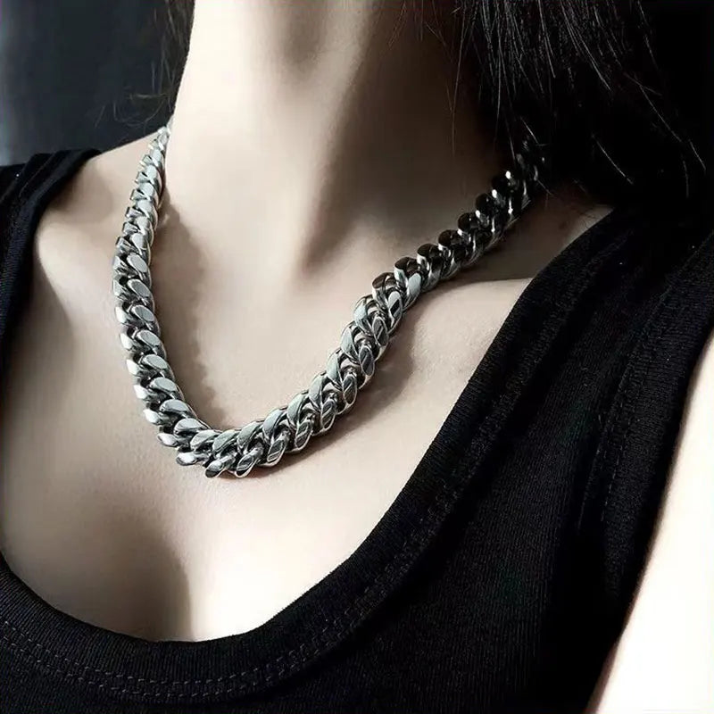12mm Miami Mens Cuban Link Chain Necklace 316L Stainless Steel Gold Plated Necklace for Women with Full Iced Clasp