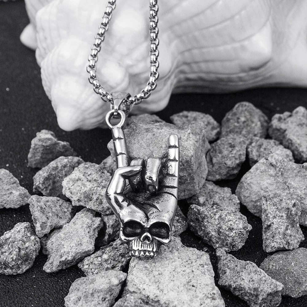 Silver Skull Love You Pendant Necklace Statement
