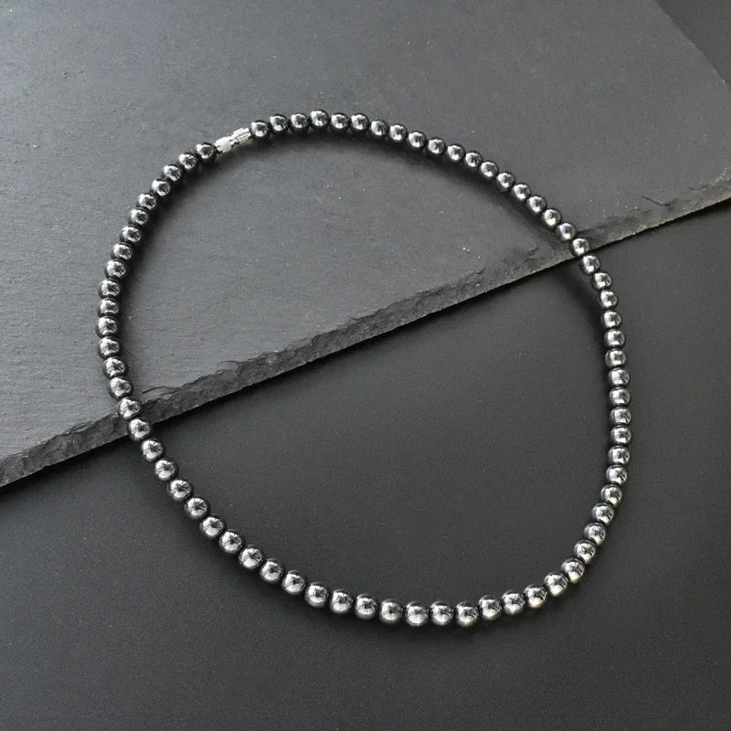 Hematite Obsidian Triple Protection Necklace — Zinc Alloy, 6mm