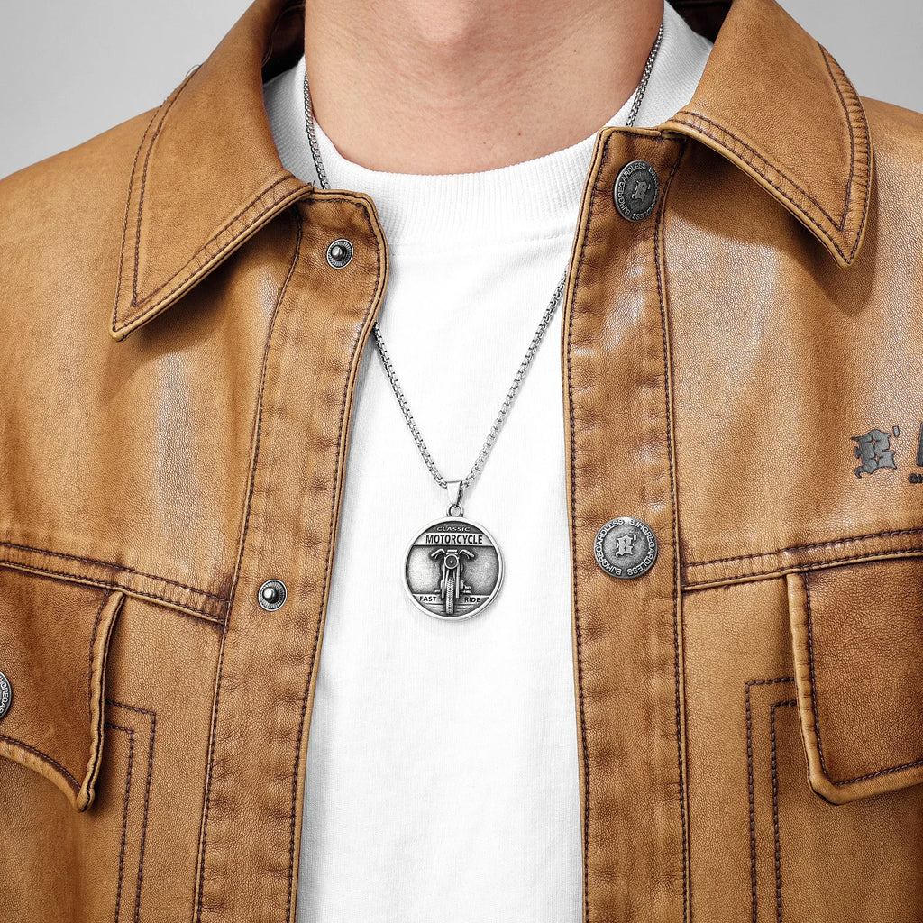 Skull Motorcycle Rider Pendant — Stainless Steel