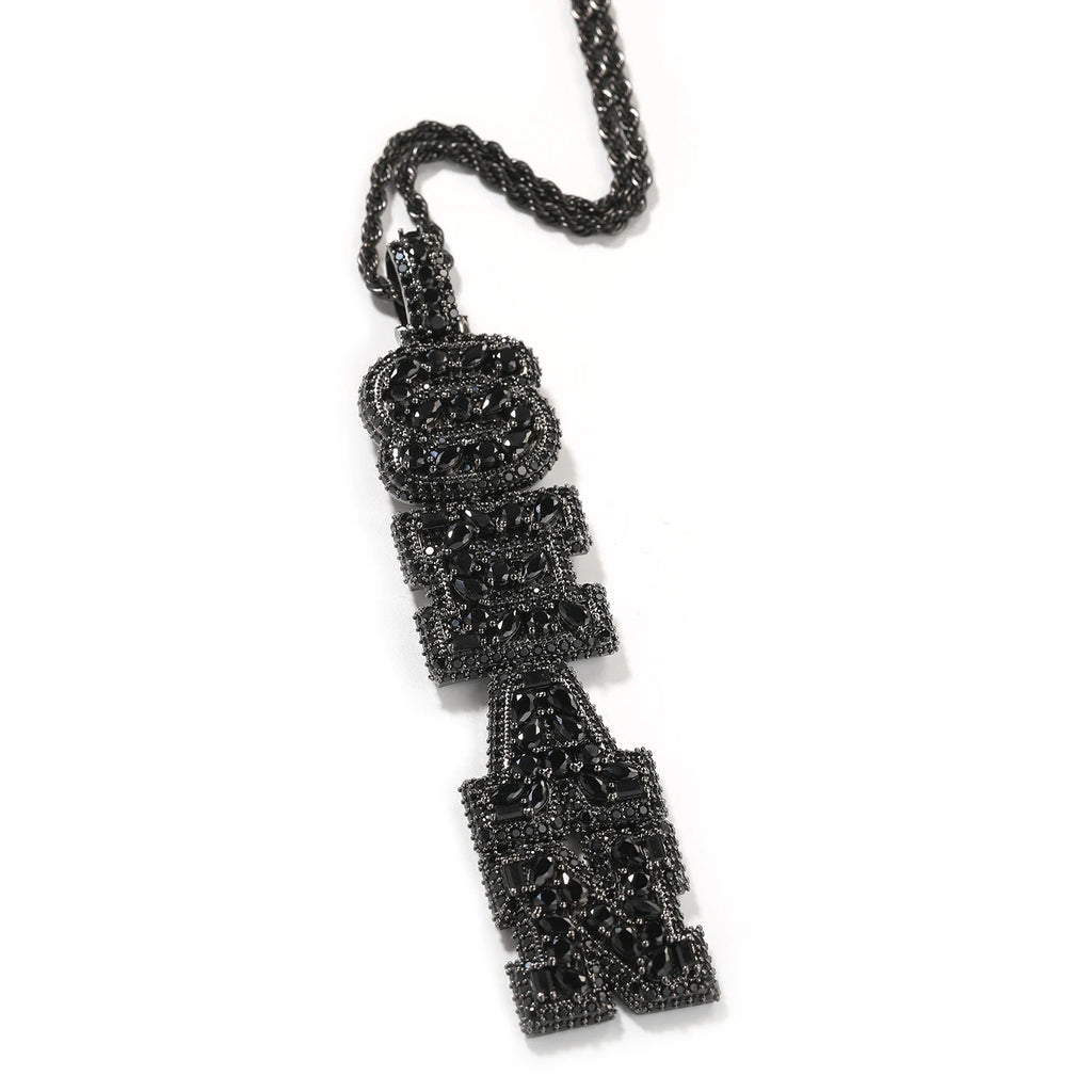 THE BLING KING Custom Vertical Initial Letter Pendant Mixed Inlay Different Shape Cubic Zircon NamePlate Necklace