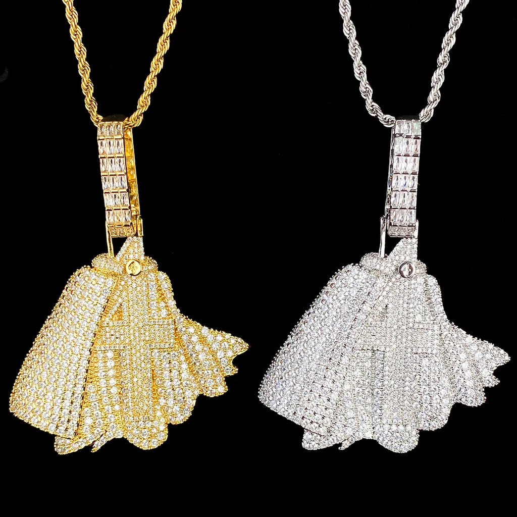 Aokaishen Iced Out Holleween Number 4 Necklace Pendant for Men 5A Cubic Zirconia Gold Plated Hip Hop Jewelry