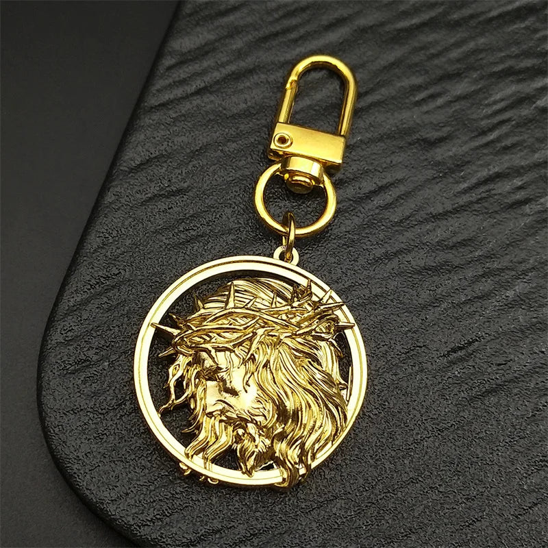 Jesus Crown of thorns Men's Necklace Stainless Steel Gold Color Chain Crucifix Medal Male Neckalces Religious Jewelry