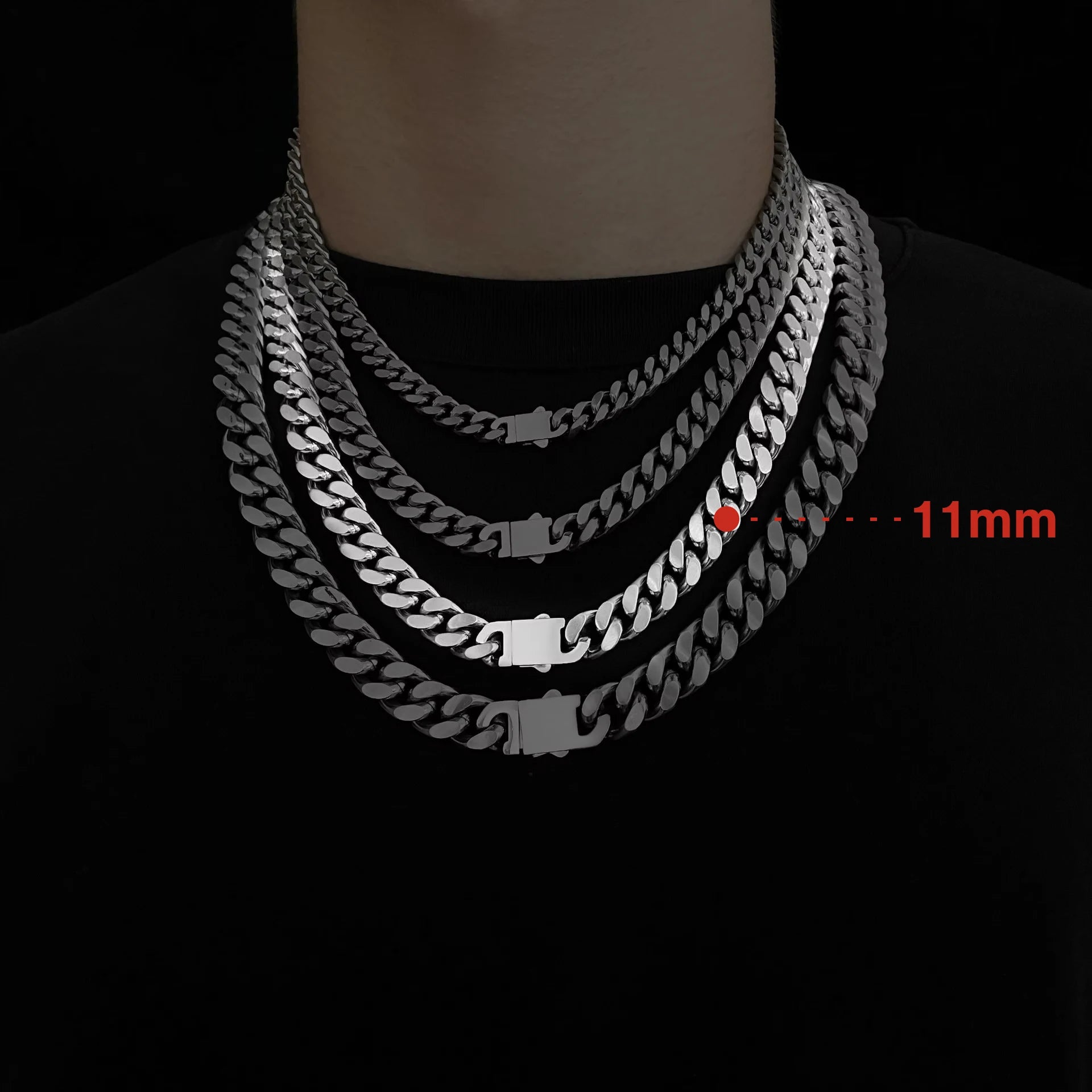 ULJ Hip-Hop Jewelry Men and Women Stainless Steel Miami Cuban Link Street Rapper Necklace Waterproof Chain