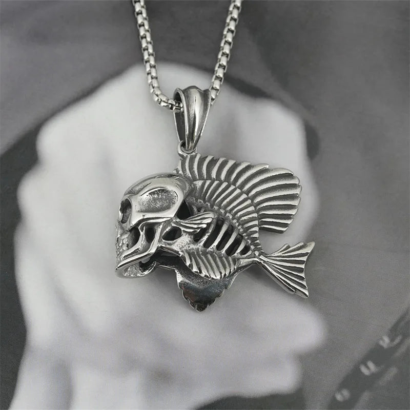 Skull Fish Steel Pendant European American Retro