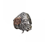 BOCAI New S925 Sterling Silver Jewelry Vintage Punk Double-sided Face Skull Ring Men's Selected Gift