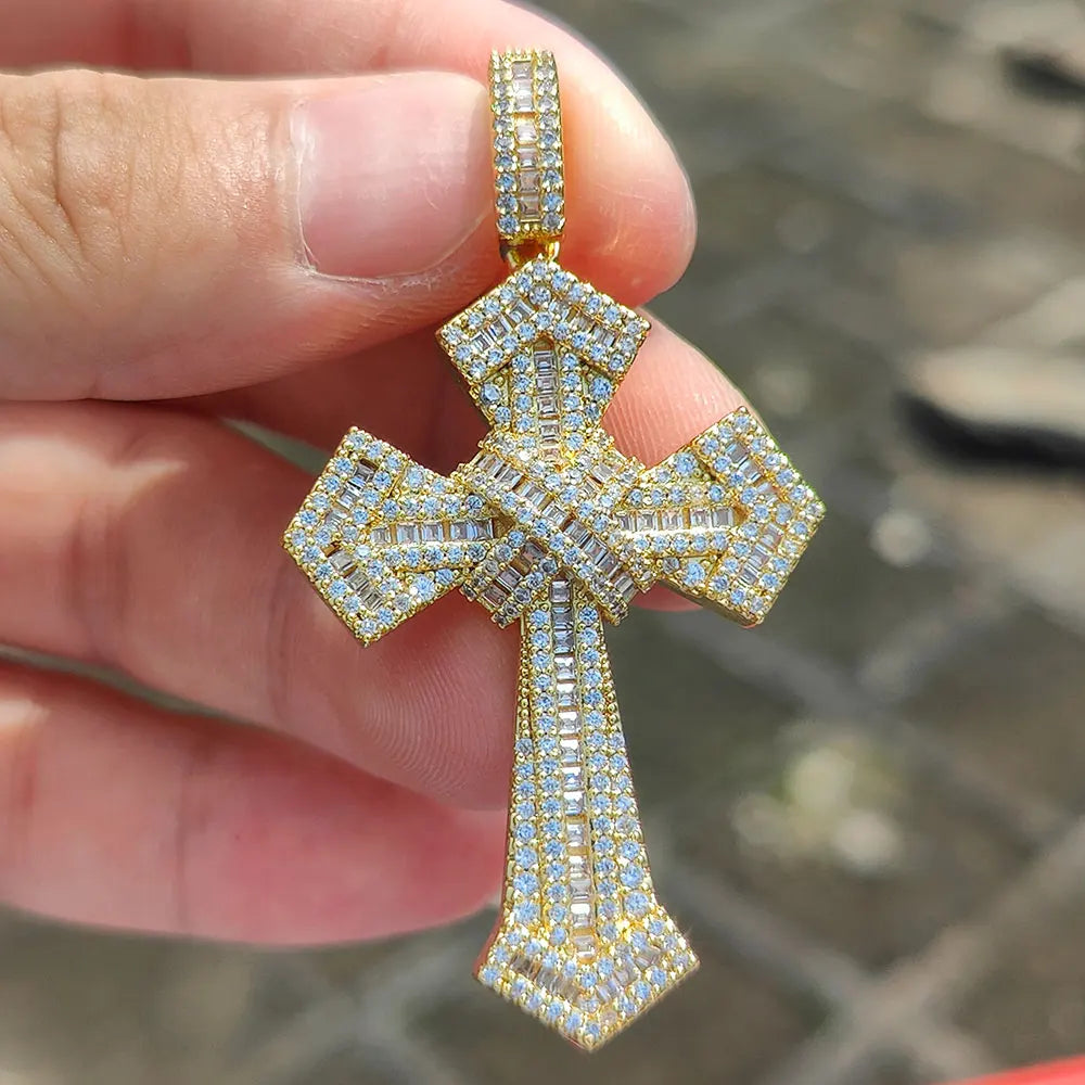 Iced Out Cross Pendant Baguette CZ Jesus
