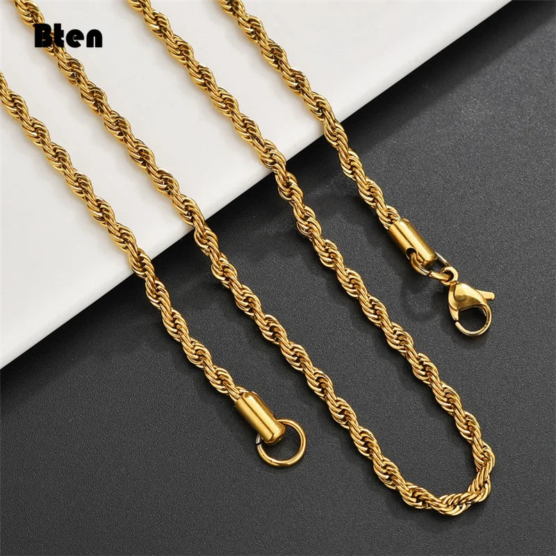 BTEN 2020 Classic Rope Chain Men Necklace Width 2/3/4/5 MM Stainless Steel Figaro Cuban Chain Necklace For Men Women Jewelry
