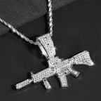 Fashion HipHop Ak47 Submachine Gun Pendant Necklace For Men Crystal Cuban Chain Iced Out Bling Necklace Punk Rock Biker