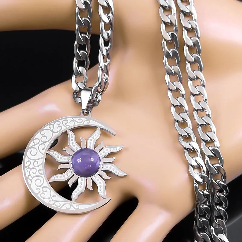 Tiger Steel Pendant Wicca Sun Moon Eye Natural