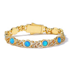 Gold Cuban Bracelet Iced Out Blue Opal 18K